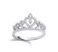 (L) Jewelco London Ladies Rhodium Plated Sterling Silver Cubic Zirconia Queen Crown Dress Ring