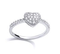 (L) Jewelco London Ladies Rhodium Plated Sterling Silver Cubic zirconia Shoulder set Love Heart Engagement Ring