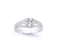 (L) Jewelco London Ladies Rhodium Plated Sterling Silver Cubic Zirconia Split Shoulder-Set Solitaire Engagement Ring