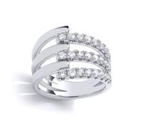 (L) Jewelco London Ladies Rhodium Plated Sterling Silver CZ Double Fork Split Crossover Bypass Eternity Ring - GVR960