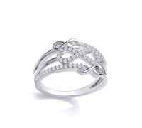 (L) Jewelco London Sterling Silver CZ Triple Infinity Multi Row Ring Stacker Ring - GVR925