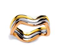 Jewelco London Ladies Rhodium Yellow & Rose Gold-Plated Sterling Silver Wavy Russian Wedding Dress Stacker Ring - made of 3 bands