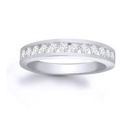 (L) Jewelco London Ladies Solid 9ct White Gold Channel Set Round H I1 0.5ct Diamond Dainty Band Eternity Ring 4mm - 9R034