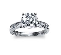 (L) Jewelco London Ladies Solid 9ct White Gold White Round Brilliant Cubic Zirconia Solitaire Shoulder Set Engagement Ring