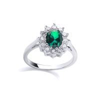 (L) Jewelco London Ladies Sterling Silver Emerald-Green Oval Cubic Zirconia Royal Cluster Cluster Ring - GVR564EM