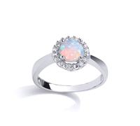 Jewelco London Women's Silver Opal Halo Cluster Solitaire Engagement Ring | Size: Large Jewelco London Silver L