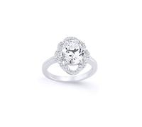 (L) Jewelco London Ladies Sterling Silver Oval Cubic Zirconia Solitaire Engagement Ring - GVR636