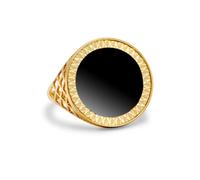 (L) Jewelco London Men's 9ct Gold Basket Design Ring with 16.5mm Black Onyx Disc Insert (Tenth-Krugerrand-Size) - JRN164-ONYX