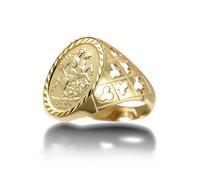 (L) Jewelco London Men's Solid 9ct Gold Clubs Clovers St George & Dragon Medallion Ring (Half Sov Size) - JRN177-H-SG