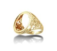 (L) Jewelco London Men's Solid 9ct Yellow Gold St George Dragon Slayer Half Sovereign Mount Ring - JRN175-H