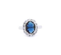 (L) Jewelco London Rhodium Silver Blue Oval CZ Royal Princess Kate Cluster Ring - ARN186