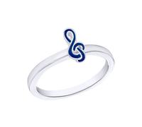 (L) Jewelco London Sterling Silver Blue Enamel Musical Treble Clef 1.5mm Charm Ring, 10mm - 8-80-0411