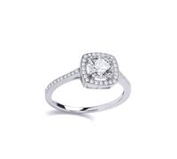 925 Silver CZ Shoulder Set Squared Circle Halo Engagement Ring - GVR928 Jewelco London White L