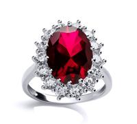 Jewelco London Women's Silver Red Oval Created Ruby CZ Royal Princess Cluster Ring | Size: Large Jewelco London Silver L
