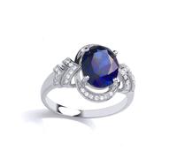 (L) Jewelco London Sterling Silver Sapphire-Blue CZ & Created Sapphire Ring Cocktail Ring - GVR898
