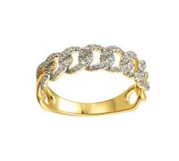 (L) Jewelco London Unisex 14k Gold-plated Silver Round CZ Encrusted Albert Curb Link Chain Ring - ARN195