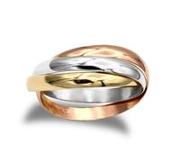 (L) Jewelco London Unisex Solid 9ct Yellow White and Rose Gold Interlocked 3mm Russian Wedding Love Bond Ring - JRN156