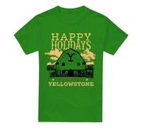 (L, Kelly Green) Yellowstone Mens Happy Holidays Christmas T-Shirt