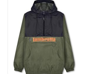 (L, Khaki/Black) Lambretta Mens Over The Head Scooter Hooded Windbreaker Jacket