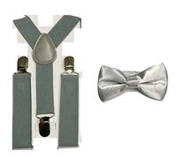 L&L® 2 Pcs Kid Children Boy Braces + Bow tie Set Suspender Wedding UK (1-6 years old, Silver)