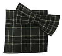L&L® 2 Pcs Set Tartan Bow Tie + Pocket Square Hanky Handkerchief Cotton UK (Black)