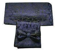 L&L® 3 Pcs Satin Paisley Matching Cummerbund + Bow Tie + Pocket Square Set (Navy)