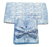 L&L® 3 Pcs Satin Paisley Matching Cummerbund + Bow Tie + Pocket Square Set (Sky blue)