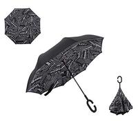 L&L® Double Layer C-Handle Inverted Upside Down Waterproof Reverse Umbrella UK (Black Newspaper)