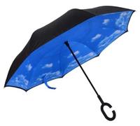 L&L® Double Layer C-Handle Inverted Upside Down Waterproof Reverse Umbrella UK (Blue Sky)