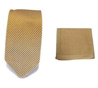 L&L® Hand Made Men's Fashion Knit Knitted Tie+Hankerchief Set Hanky Woven Pointed UK (Light gold)