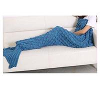 L&L® Handmade Mermaid Tail Blanket Crocheted Cocoon Sofa Beach Quilt Rug Knit Lapghan for adult or kids sleeping bag (Adult, Turquoise with Scales)