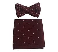 L&L® Men Knitted Knit Bow tie + Pocket Square Hanky set polka dot heart wine red navy (Wine red heart)