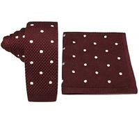 L&L® Men's Knit Knitted Tie + Pocket Square Handkerchief Set Woven polka dots heart (wine red dot)