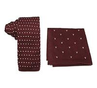 L&L® Men's Knit Knitted Tie + Pocket Square Handkerchief Set Woven polka dots heart (wine red heart)