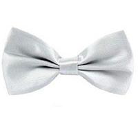 L&L® Mens Pre Tied Plain Satin Clip On Bow tie Wedding Party Fancy (Silver)