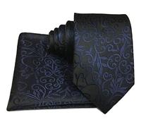 L&L® Navy Blue Collection Woven Paisley Jacquard Silk Knitted Satin Tie Wedding (Floral Set)