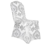 L&L® Spandex Chair Cover Golden/Silver Floral Print Wedding Party Events Xmas (White with silver Floral Print)