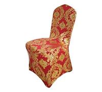 L&L® Spandex Lycra Chair Cover Golden/Silver Floral Print Wedding Party Events Xmas (Red with golden Floral Print)