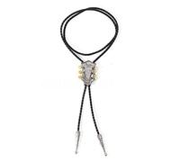 L&L® Vintage Guitar Western Cowboy Silver Gold PU Leather Necktie Bootlace Tie UK (Silver)