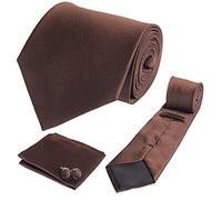 L&L® Woven Silk Tie Set Cufflinks and Handkerchief Gift Set Hanky Wedding Party Event (Brown)