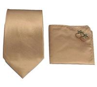 L&L® Woven Silk Tie Set Cufflinks and Handkerchief Gift Set Hanky Wedding Party Event (Champagne)