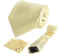 L&L® Woven Silk Tie Set Cufflinks and Handkerchief Gift Set Hanky Wedding Party Event (Light Yellow)