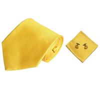 L&L® Woven Silk Tie Set Cufflinks and Handkerchief Gift Set Hanky Wedding Party Event (Yellow)