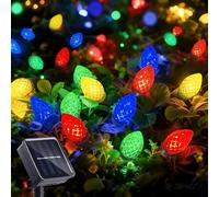 L LAMPOP Solar String Christmas Lights C7 31ft 50 LED Colourful Strawberry Hanging Lights Outdoor Waterproof Green Wire Fairy Light Decoration for Garden Patio Yard Camping Party Gifts for Dad Mom