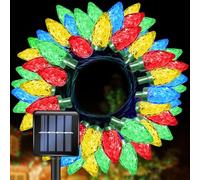 L LAMPOP Solar String Christmas Lights C7 31ft 50 LED Colourful Strawberry Hanging Lights Outdoor Waterproof Green Wire Fairy Light Decoration for Garden Patio Yard Camping Party Gifts for Dad Mom
