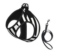 L Leash Vest Dog Harness - Small Sized Black & White Stripe Print Pet Leash SetReflective for Outdoor and Dog Walking