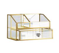 L-Lei Cosmetics Storage Display Case,Small Organizer,Clear Glass & Brass Metal Cosmetic Organizer for Countertop Bathroom Dresser
