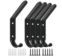 L&lonpa 5 Pack Coat Hooks for Hanging with Screws Heavy Duty Modern Double Prong Wall Hooks Black Metal Coat Hanger Wall Mount F9184 Multipurpose for Scarf, Backpack, Key, Hat