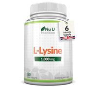 L-Lysine 1000mg High Strength - 180 Vegan Tablets - 6 Month Supply - Essential Amino Acid - Made in The UK - Nu U Nutrition