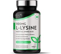 Nutravita L-Lysine 1100mg High Strength - 240 Vegan & Gluten Free Tablets (8 Month Supply) - Cold Sore Treatment, Essential Amino Acid Supplement - Normal Growth and Muscle Turnover - Made in The UK